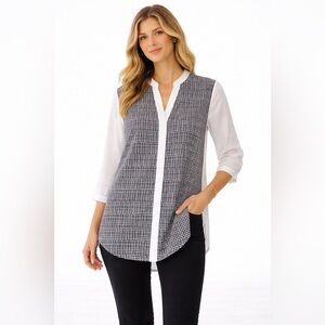 Ivanka Trump Black & White Checked Button-Front Tunic